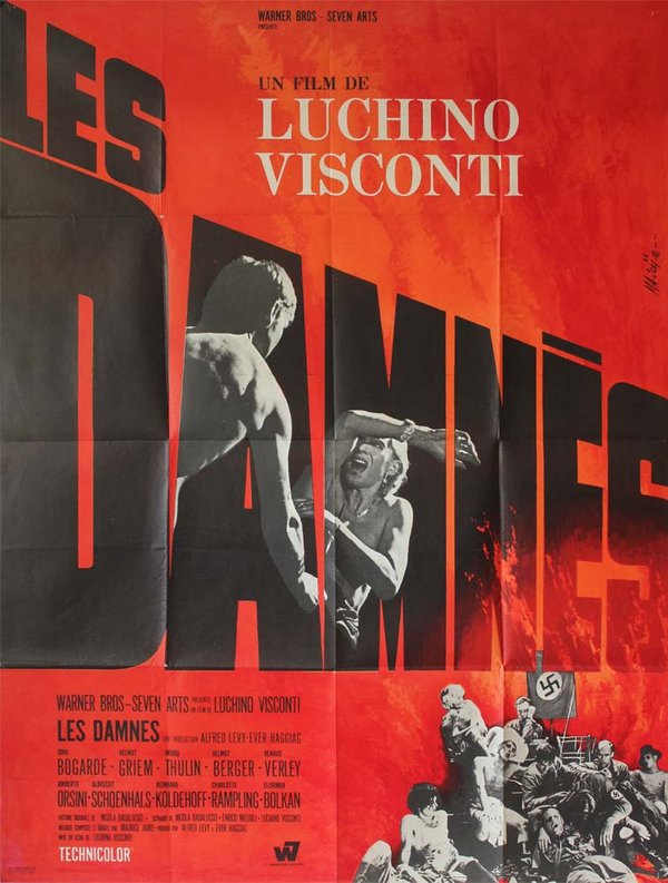 LES DAMNES Affiche originale du film de 1969 Luchino Visconti, Helmut Berger, Dirk Bogarde 120X160